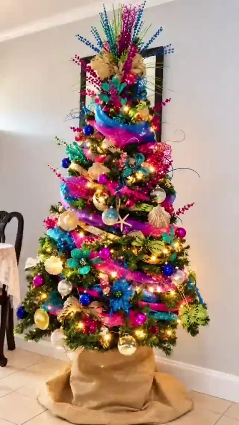 Purple teal and gold jeweled Christmas tree